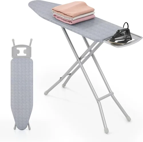 Miniatura 10 de COSTWAY Tabla de planchar de tamaño completo, soporte de hierro plegable de 57 x 15 pulgadas con altura ajustable de 7 niveles, cubierta de Azul