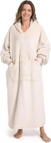FUSSEDA - Sudadera con manta portátil de gran tamaño, forro polar cálido y grueso con capucha sherpa acogedora con bolsillos y mangas. Regalo para