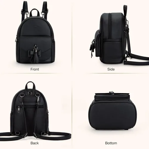 Miniatura 7 de ECOSUSI Mini mochila para mujer, bonita mochila pequeña con lazo para mujer, de cuero, con borla