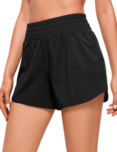 CRZ YOGA Pantalones cortos de correr de cintura alta para mujer de 2.5 a 4 pulgadas, forro de secado rápido, pantalones cortos deportivos de