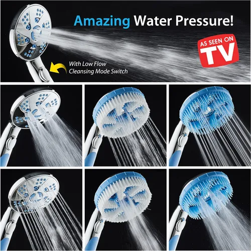 Miniatura 7 de Aquassage 5 en 1 de AquaCare - Cabezal de ducha de alta presión de 76 modos, combinado, ducha de mano, cepillo corporal y cepillo de pelo en uno.