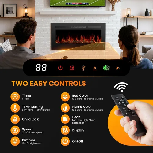 Miniatura 4 de Sweetcrispy - Chimenea eléctrica de 36 pulgadas para insertar, 1500 W montada en pared y empotrada, estufa de leña independiente con control remoto