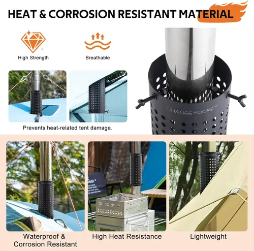 Miniatura 6 de CHANGE MOORE Protector de malla de chimenea de estufa ignífuga, protección antiquemaduras, protección de tienda de campaña, estufa al aire libre