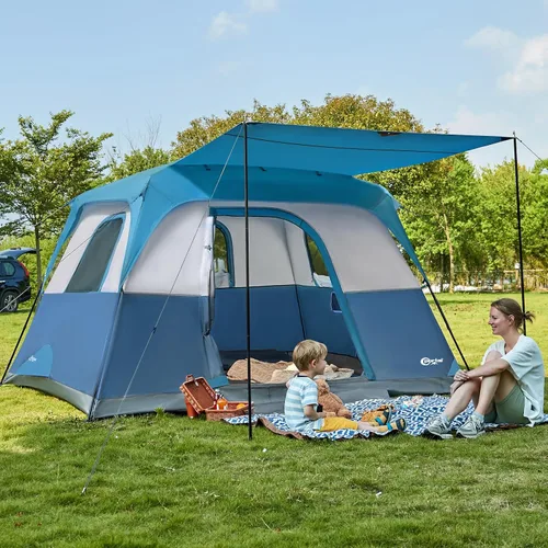 Miniatura 9 de PORTAL Tienda de campaña familiar para 6 8 10 personas con porche, tienda de campaña familiar grande con altura alta, buena ventilación, tienda