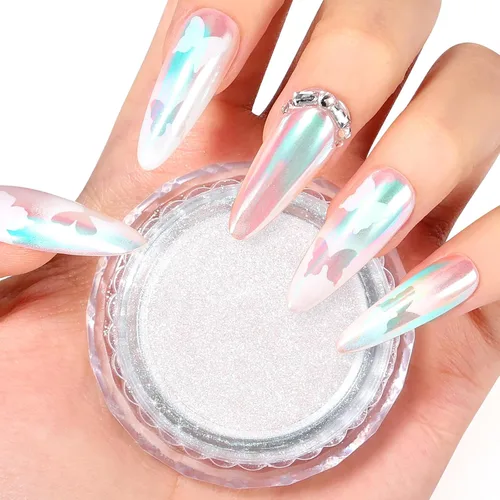 Miniatura 12 de SAVILAND Polvo de uñas cromado con perla blanca: 1 g de polvo de cromo con efecto espejo metálico, unicornio, iridiscente, nacarado, aurora