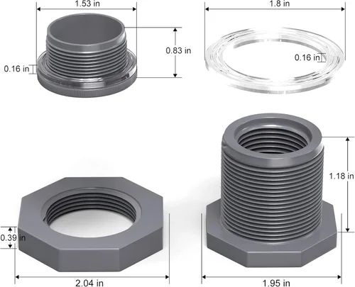 Miniatura 3 de TAISHER 2 piezas de adaptador de conector de tanque de mamparo de PVC negro de 1/2'' con enchufes y junta para tanque de agua, barriles de lluvia