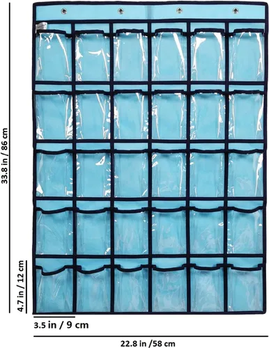 Miniatura 7 de Tabla de bolsillo para el aula para calculadora de teléfono, organizador de joyas para colgar sobre la puerta, armario colgante con 30 bolsillos Azul