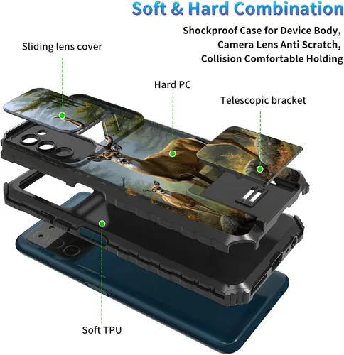 Miniatura 875 de Funda para Samsung Galaxy S22 Ultra 5G, Galaxy S22 Ultra con cubierta de cámara deslizante, funda resistente de doble capa con función atril Black