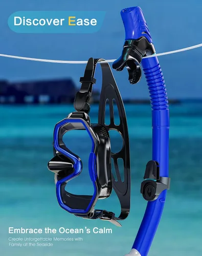 Miniatura 6 de Equipo de esnórquel para adultos y niños, juego de esnórquel seco con vista panorámica de 180°, máscara de buceo con visión panorámica de 180°