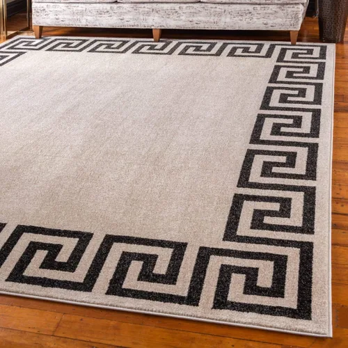Miniatura 14 de Unique Loom Athens Collection - Alfombra clásica geométrica con diseño de borde moderno, 2 x 3 pies, color carbón/beige