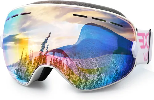 EXP VISION Gafas de esquí de snowboard para hombres, mujeres y jóvenes, antiempañamiento OTG, gafas de nieve de invierno, lentes desmontables Rosa