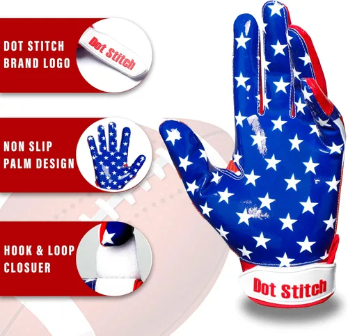 Miniatura 2 de Guantes de fútbol con la bandera estadounidense, guantes receptores de silicona para hombres, guantes receptores de fútbol con bandera de EE. UU.