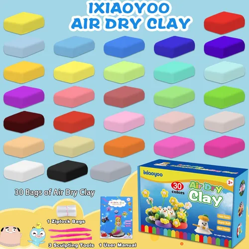 Miniatura 4 de Ixiaoyoo - Arcilla de secado al aire, 30 colores de plastilina para niños, juguetes de modelado de bricolaje con herramientas de escultura, suave