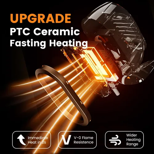 Miniatura 5 de VNIMTI Calentador de espacio, calentador eléctrico portátil de 1200 W, para uso en interiores, mini escritorio, calentador rápido PTC para oficina