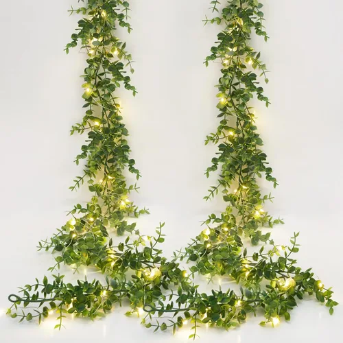 Miniatura 11 de Dolicer Guirnalda de eucalipto, paquete de 2 unidades, vegetación sintética de 12 pies, guirnaldas colgantes falsas para telón de fondo de boda