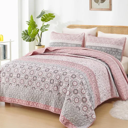 Miniatura 29 de WONGS BEDDING Juego de edredón bohemio tamaño Queen, juego de colcha de retazos a rayas bohemias aguamarina con 2 fundas de almohada, juego de ropa