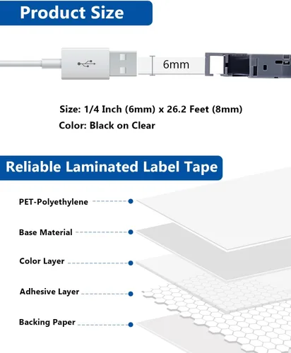 Miniatura 2 de Labelwell Paquete de 3 cintas TZe-111 compatibles con etiquetas adhesivas transparentes de 0.236 in 0.23 pulgadas, TZe111 TZ-111, negro sobre