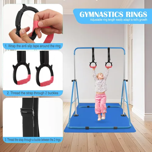 Miniatura 5 de YEEGO DIRECT Barra de gimnasia con anillos, barra de gimnasia plegable para niños de 3 a 12 años, expandible para entrenamiento en casa, regalos