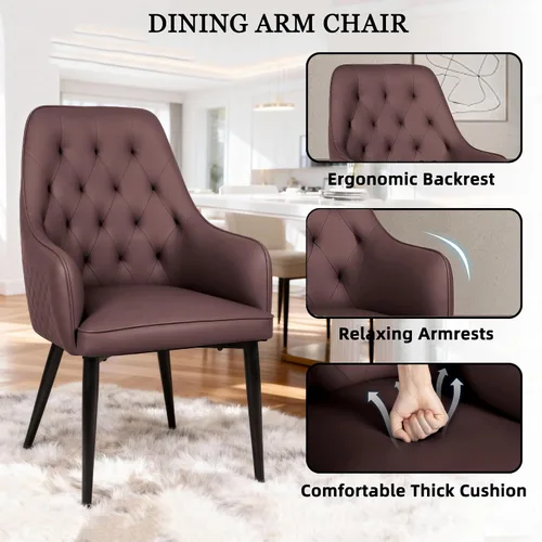 Miniatura 4 de Juego de 2 sillas de comedor modernas, tapizadas de piel sintética, sillas de comedor, sillas de cocina, silla con brazo copetudo con patas de metal