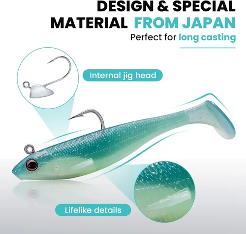 Miniatura 4 de TRUSCEND Shadtale Easy Catch Soft Fishing Lures with BKK Hooks - Trembly Sinking and Vibrating Swim for More Bites, Pre-Rigged Swimbaits for Bass