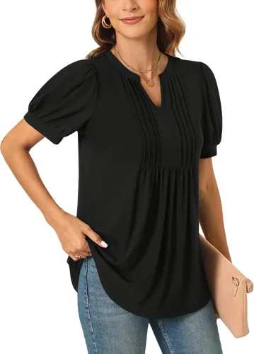 Miniatura 2 de Anyally Blusa casual de verano para mujer, manga corta, plisada, para el trabajo