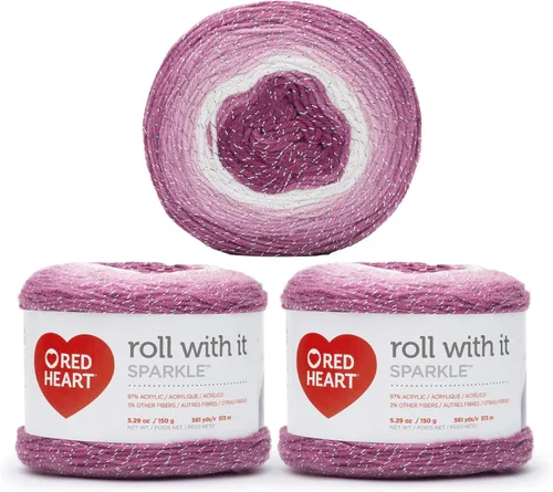Miniatura 35 de Red Heart Roll with It Sparkle - Hilo de amatista – Paquete de 3 unidades de 5.29 oz/5.3 onzas, mezcla acrílica, 4 medianos (peinado), 561 yardas