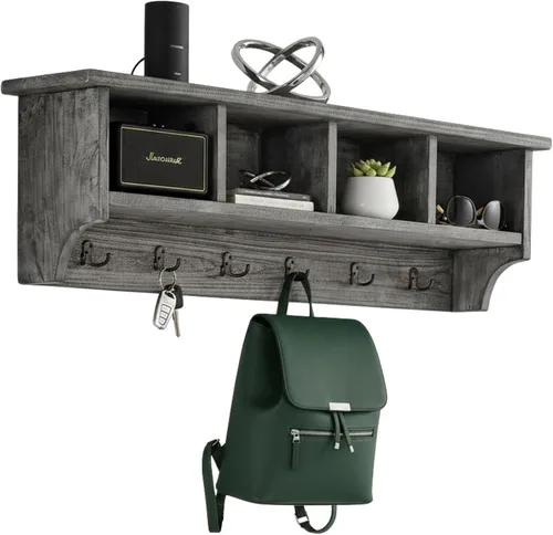 Miniatura 13 de Alaterre Furniture Perchero Industrial Pomona de 48 Pulgadas Montado en Pared con 6 Ganchos Resistentes y 4 Compartimentos Abiertos, Organizador
