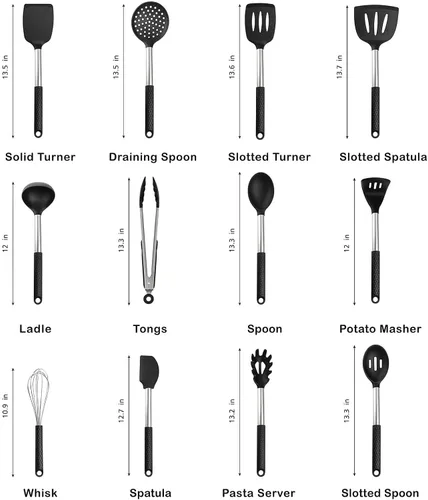 Miniatura 3 de Rorence Juego de utensilios de cocina de silicona: 12 piezas de utensilios de cocina antiadherentes y resistentes al calor de silicona y asas