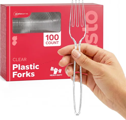 Miniatura 9 de GUSTO [Paquete de 100] Cucharas de plástico transparentes desechables resistentes - Cubiertos de plástico, cubiertos básicos para fiestas, eventos