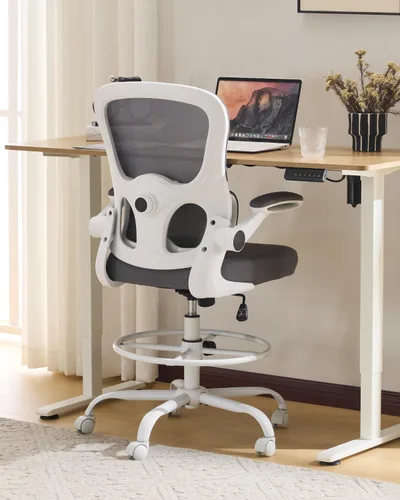 Miniatura 11 de Karl home Silla de dibujo ajustable en altura para escritorio de pie, silla de escritorio giratoria de oficina alta tapizada de poliuretano con Pu