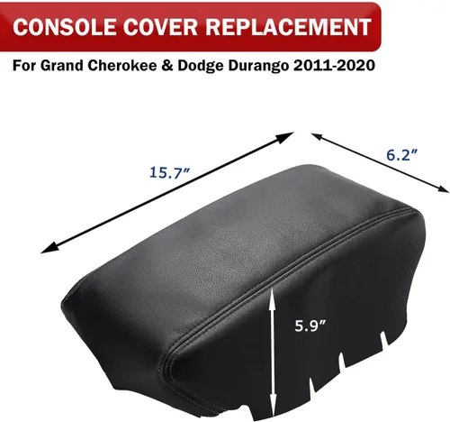 Miniatura 5 de KBH Funda de Reemplazo para Reposabrazos de Consola Central para Dodge Durango y Jeep Grand Cherokee 2011-2020, Cuero Vinílico, Tapicería para Negro