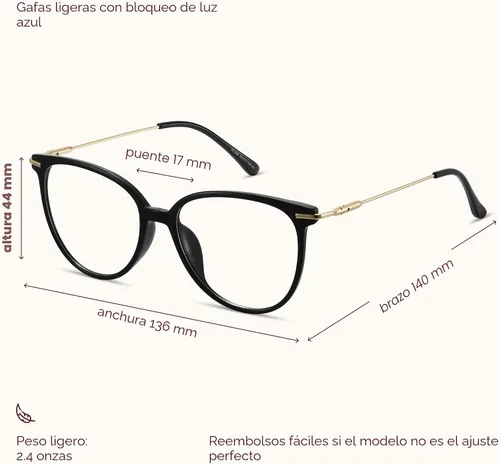 Miniatura 3 de Gaoye - Gafas de bloqueo de luz azul - Marcos redondos TR90 de moda, brazos de metal, protección UV400 - Estuche suave a juego
