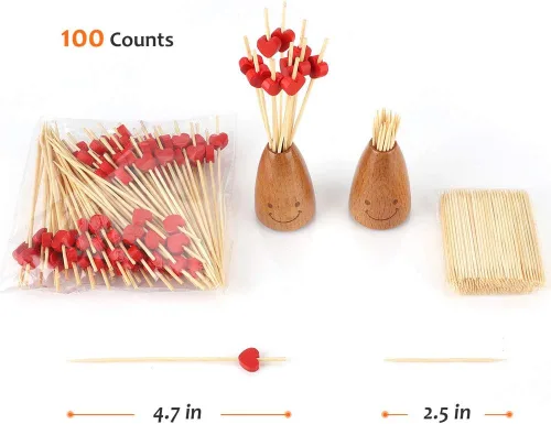 Miniatura 2 de Minisland Red Love - Palillos de cóctel de bambú, 4.7 pulgadas de largo, para aperitivos, decoración de novia, boda, fiesta de San Valentín