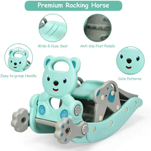 Miniatura 5 de Costzon - Juego de tobogán para niños pequeños de 5 en 1, juguete con columpio, tobogán para niños con taburete desmontable, aro de baloncesto