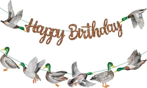 Miniatura 2 de Pancartas de feliz cumpleaños de pato mallardo, decoraciones de cumpleaños de caza de patos, pancartas de fiesta de cumpleaños de pato malardo