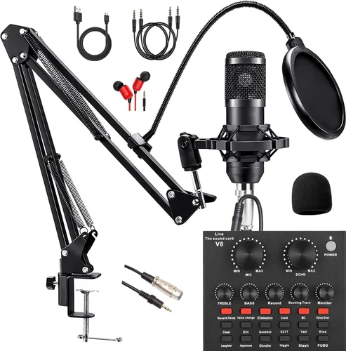Miniatura 7 de Paquete de equipo de podcast, BM-800 - Paquete de micrófono para podcast, cambiador de voz con tarjeta de sonido en vivo, micrófono condensador
