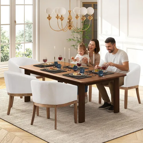Miniatura 4 de SoarFlash Sillas de comedor tapizadas modernas de mediados de siglo con brazos, juego de 2, sillas de cocina y comedor de lino de granja, con marco