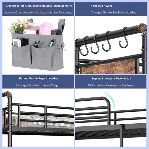 Miniatura 5 de Jocoevol - Litera de metal Twin over Twin, literas industriales de alta resistencia con rieles de seguridad y diseño de ahorro de espacio, cama