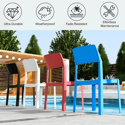 Miniatura 5 de VECELO Paquete de 4 sillas de comedor de plástico, sillas de patio apilables para uso en interiores y exteriores en cocina, junto a la piscina,