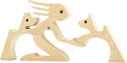 Miniatura 15 de ISHINE Wood Decor Wooden Statue Man and Dog Figurine Handmade Carved Creative Home Office Gift for Men Women Accents Decoration Natural ECO Friendly