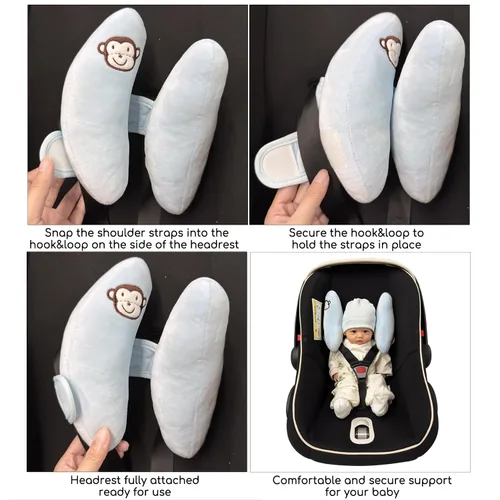 Miniatura 3 de Almohada Ajustable de Soporte para Cabeza y Cuello de Bebé, Almohada de Viaje para Bebé Cojín para Asiento de Carro, Almohada de Reposacabezas