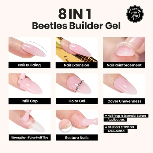 Miniatura 4 de Beetles Gel Constructor para Uñas, 3 Piezas de Gel Constructor de Uñas Transparente con Base y Capa Superior para Fortalecimiento de Uñas