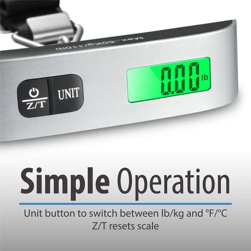 Miniatura 6 de Fosmon Báscula digital de equipaje (paquete de 2), pantalla LCD de retroiluminación de temperatura, báscula de equipaje con capacidad de 110 libras