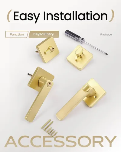 Miniatura 8 de Leydebong Juego de 1 picaporte para puerta delantera exterior con cerradura de palanca y cerrojo de cilindro único, juego de combinación de Entrada