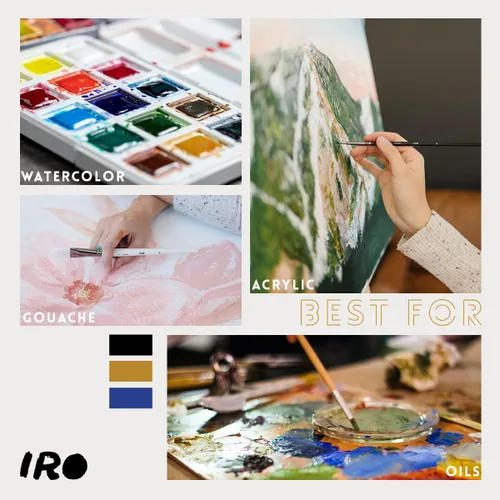 Miniatura 5 de IRO Juego de 15 pinceles planos profesionales para pintura acrílica y pinturas al óleo. Pinceles redondos para acuarela y gouache. Juego de pintura