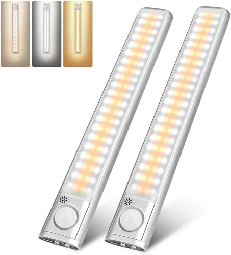 Iluminación debajo del gabinete, luz de sensor de movimiento de 80 LED para interiores, luz de armario recargable, luces debajo del gabinete con 3