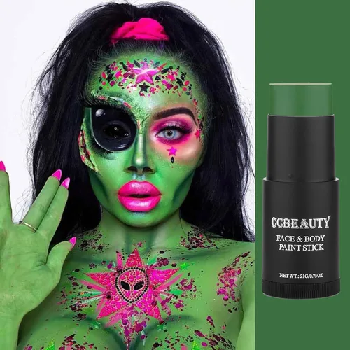 Miniatura 4 de CCbeauty Barra de pintura facial verde bruja, kit de pintura facial, base de maquillaje SFX crema verde oscuro, pintura corporal profesional