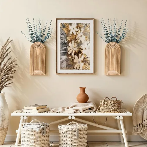 Miniatura 7 de DREAMLOOM Paquete de 2 jarrones de pared de madera con plantas artificiales de eucalipto, macetas para colgar en la pared, estilo bohemio y moderno