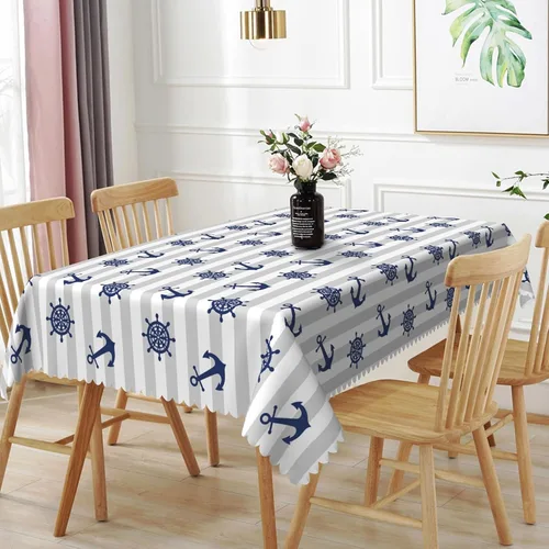 Miniatura 8 de Mantel oblongo, diseño de playa de 52 x 70 pulgadas, diseño de playa con estrellas de mar y olas de mar, con decoración impermeable y resistente a