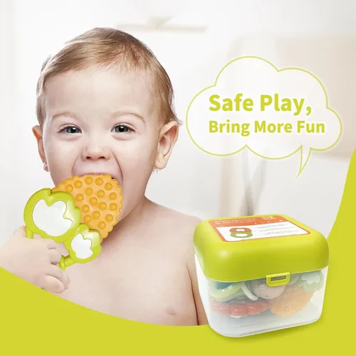 Miniatura 7 de Cuterabit Juego de 12 Sonajeros para Bebés con Estuche de Almacenamiento, Juguetes de Dentición para Bebés, Regalo de Navidad para Recién Nacidos